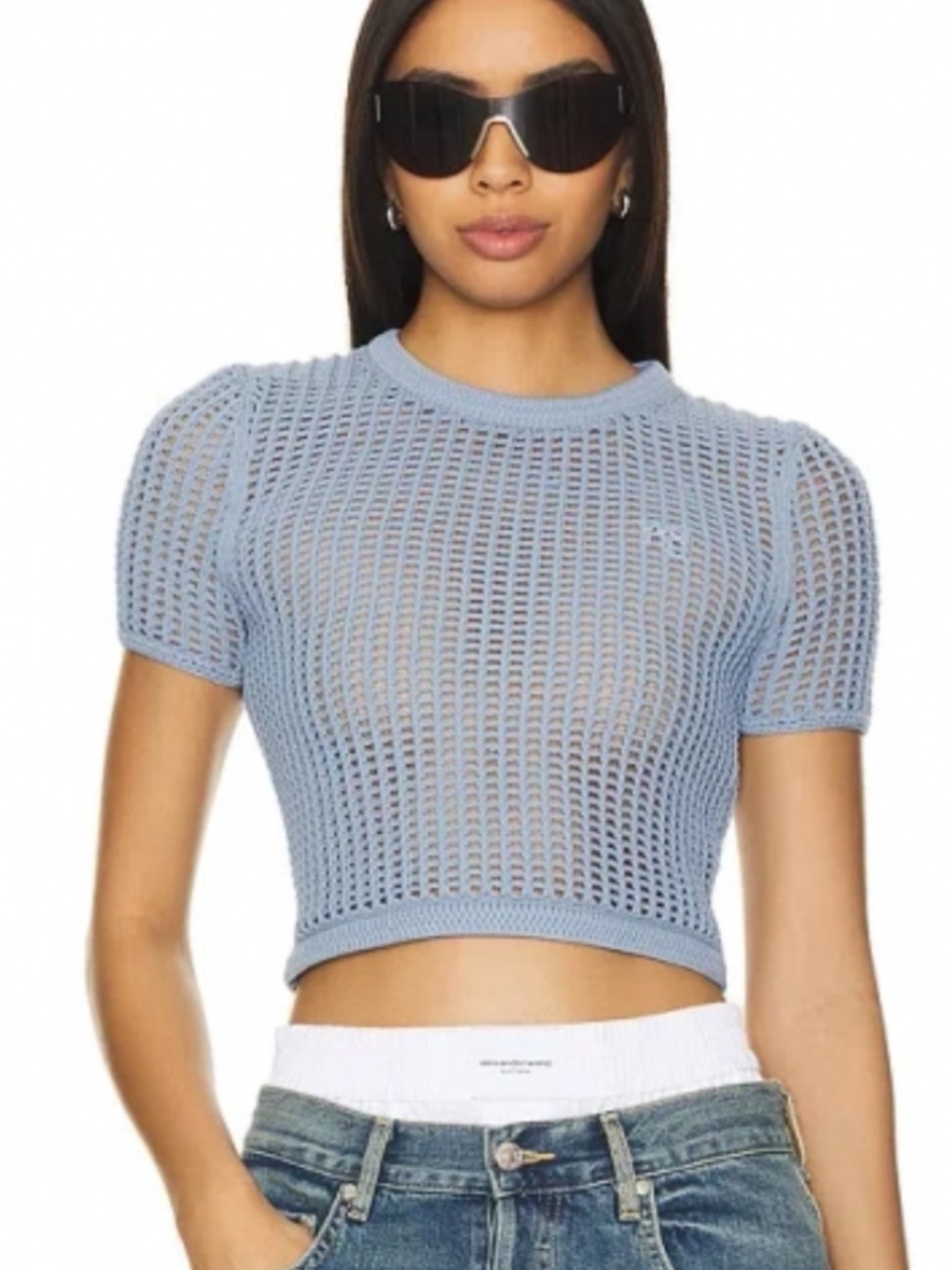 Alexander Wang Cropped Knit Tee Oxford Blue